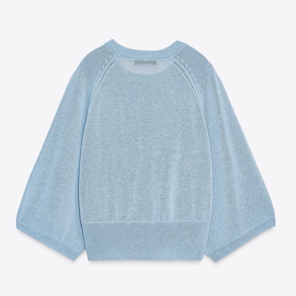 Zara NWT light blue wide 3/4 sleeve knit pull over sweater - Picture 7 of 8